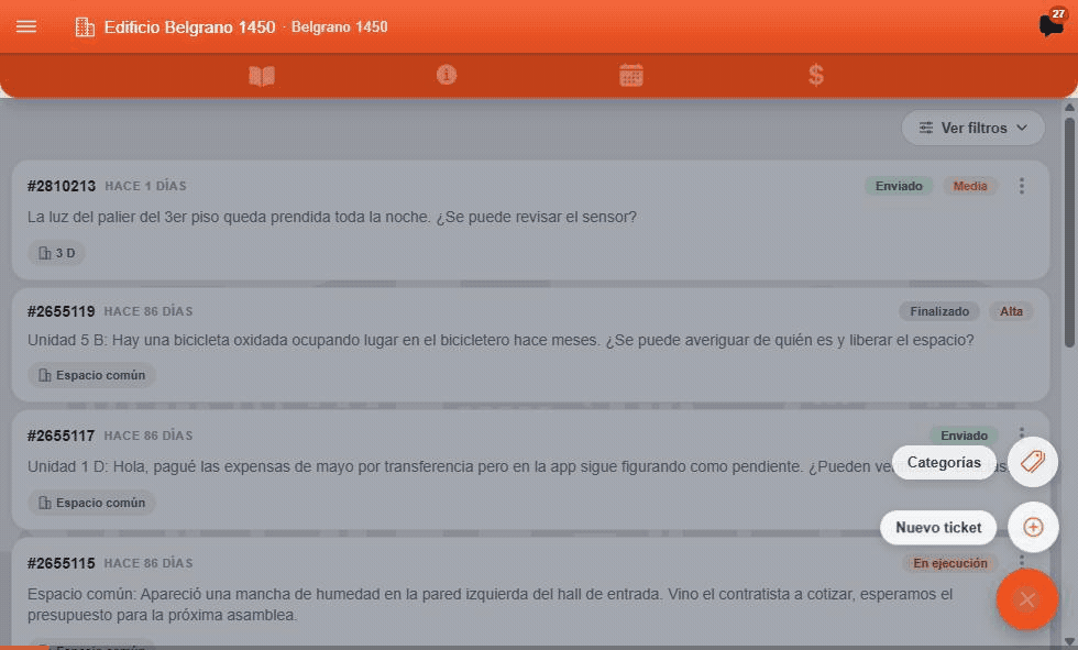 Creación de un ticket en ISAY, desde el listado hasta el ticket enviado